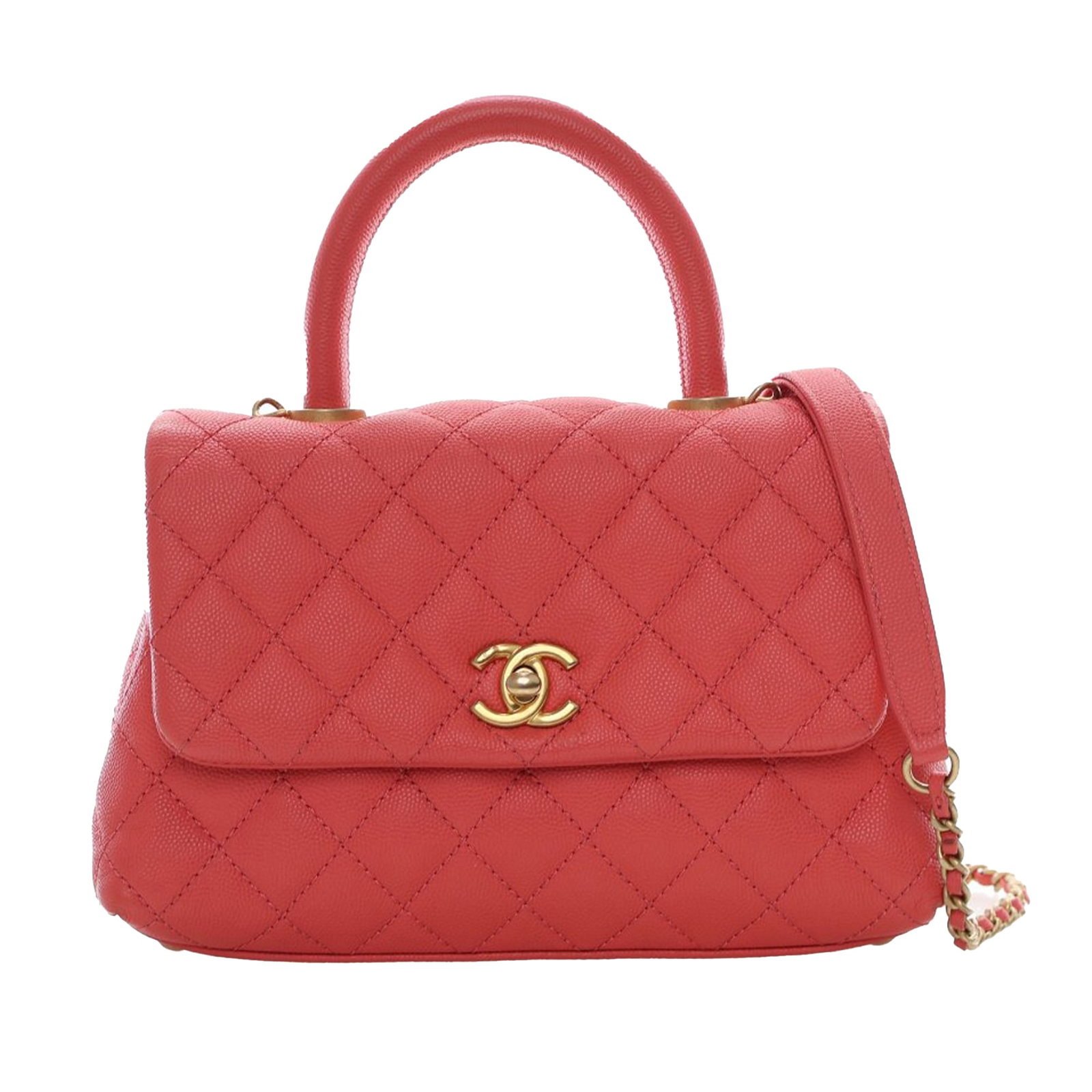 Pink Chanel Mini Caviar Leather Top Handle Satchel with Chain Strap (1 of 15)
