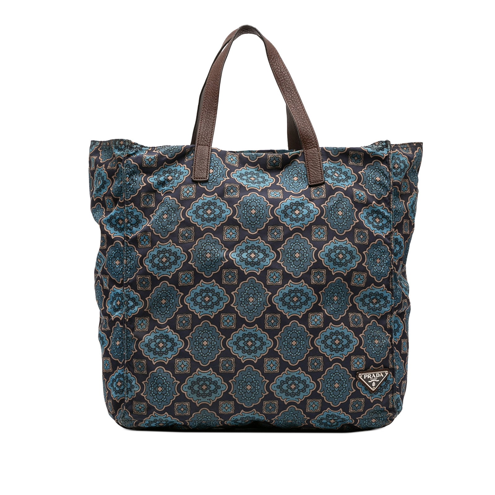 Prada Tessuto Stampato Blue Nylon Tote with Leather Trim (1 of 12)