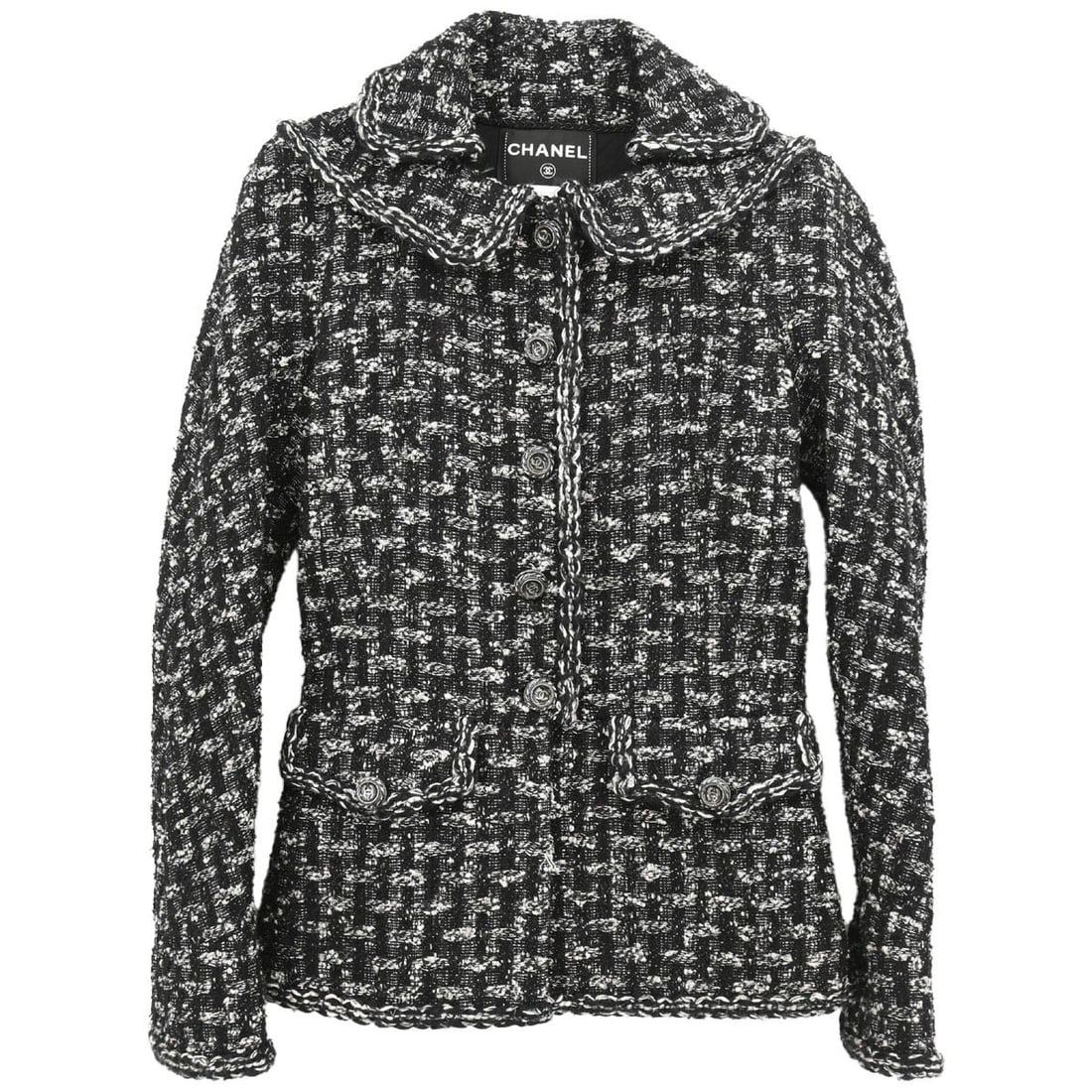 Chanel Black Collared Single Breasted Mid-Length Wool Blend Jacket Size 36 (1 of 12)