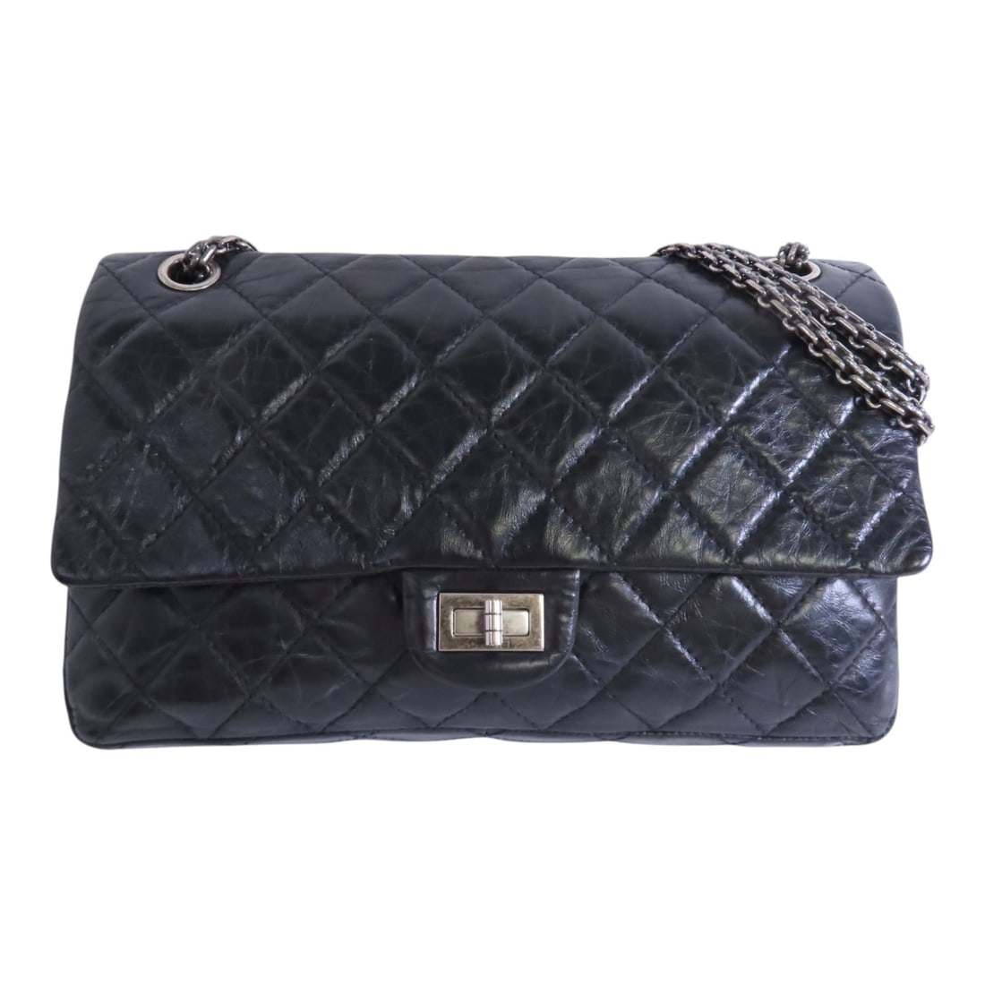 CHANEL 2.55 Chain Shoulder Bag Black Calfskin Leather (1 of 16)