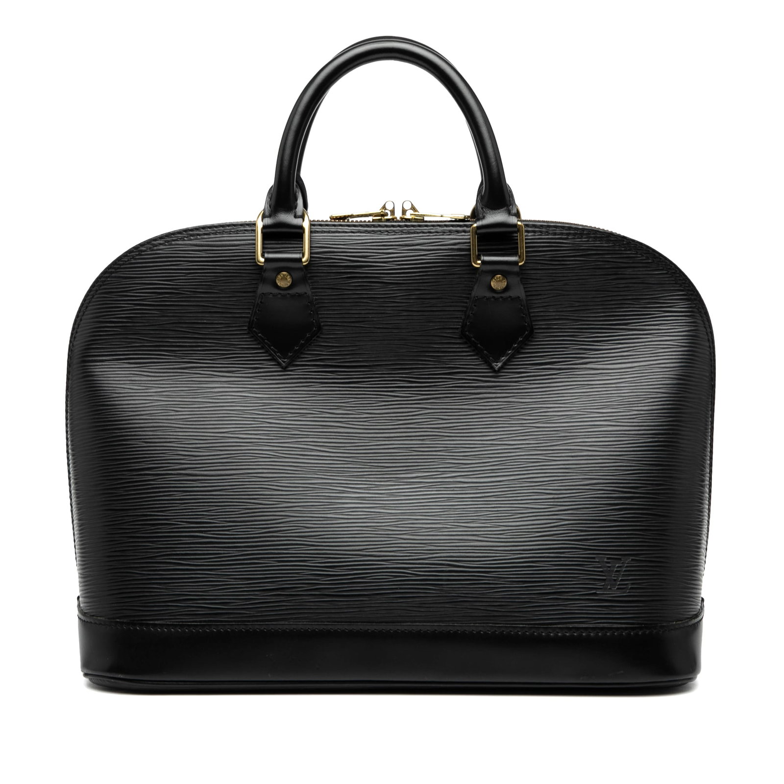 Louis Vuitton Epi Alma PM Black Leather Handbag: Louis Vuitton Epi Alma PM Black Leather Handbag The Louis Vuitton Epi Alma PM is a stylish handbag crafted from durable epi leather, featuring a refined black color. This chic piece boasts rolled hand