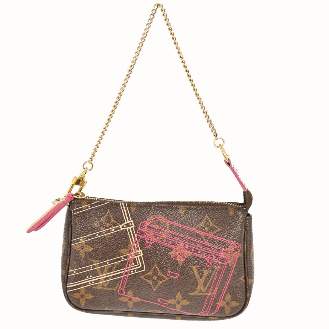 Louis Vuitton Monogram Mini Pochette Brown Canvas Chain Strap Handbag: Louis Vuitton Monogram Mini Pochette Brown Canvas Chain Strap Handbag This Louis Vuitton Mini Pochette Accessoires is crafted from brown monogram canvas and features a chain strap and zipper closure.