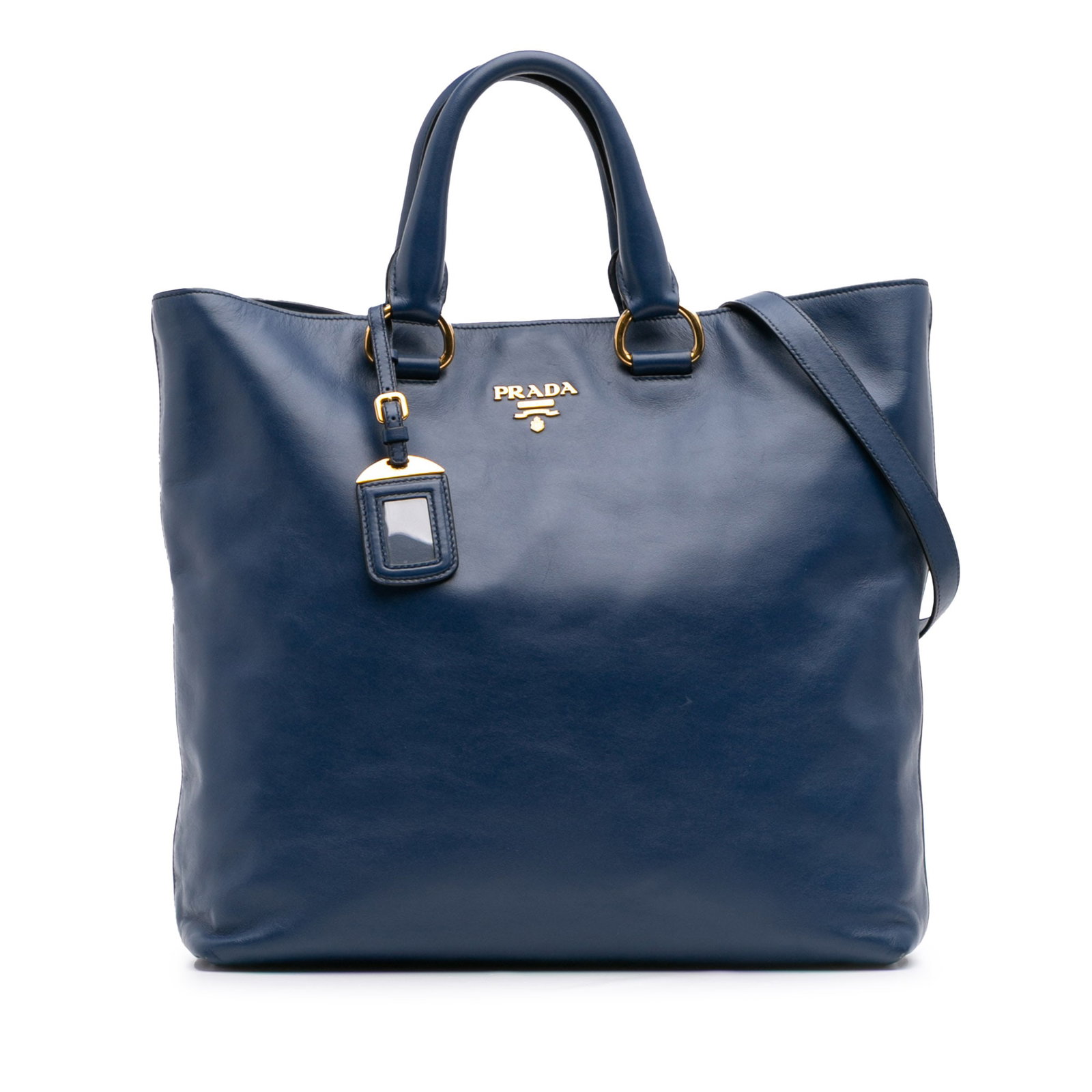 Prada Soft Calf Leather Blue Open Convertible Tote Bag (1 of 11)