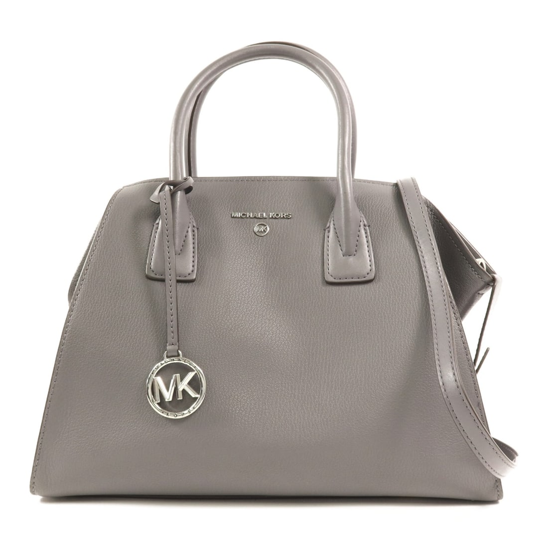 Michael Kors 2 Way Satchel Bag Calfskin Leather Grey SHW: Michael Kors 2 Way Satchel Bag Calfskin Leather Grey SHW Elevate your style with this Michael Kors Top-Zip Satchel, a versatile 2-way shoulder bag crafted from high-quality calfskin leather. This eleg