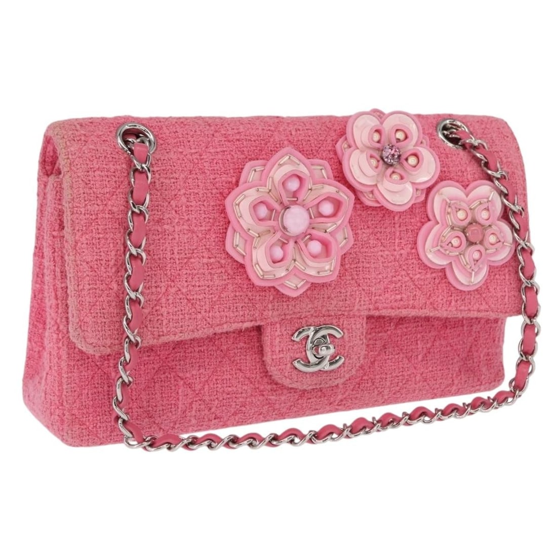 Chanel Matelasse25 Pink Silver Tweed Canvas Shoulder Bag 162900SM (1 of 18)