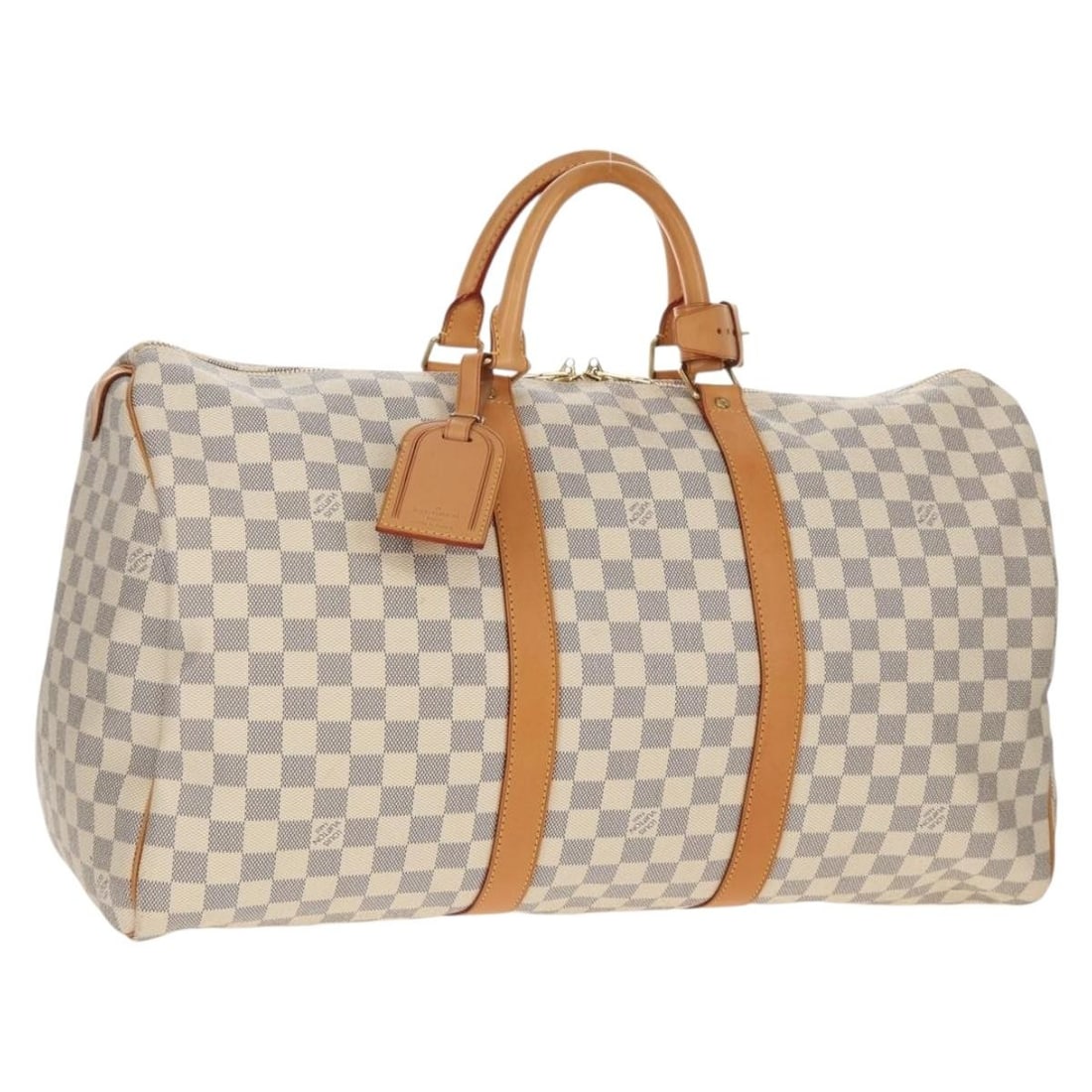 LOUIS VUITTON Damier Azur Keepall 50 Boston Bag N41430 with Accessories: LOUIS VUITTON Damier Azur Keepall 50 Boston Bag N41430 with Accessories This authentic Louis Vuitton Damier Azur Keepall 50 Boston Bag is a stylish and versatile travel companion. Crafted from durable