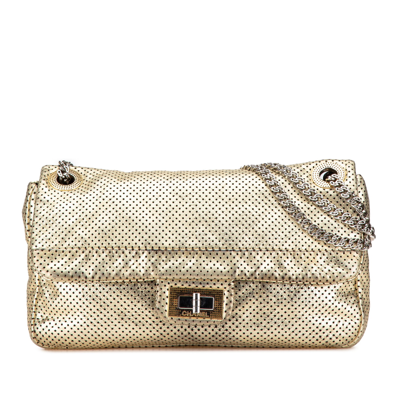Chanel Medium Perforated Calfskin Reissue Drill Flap Shoulder Bag Gold (1 of 7)