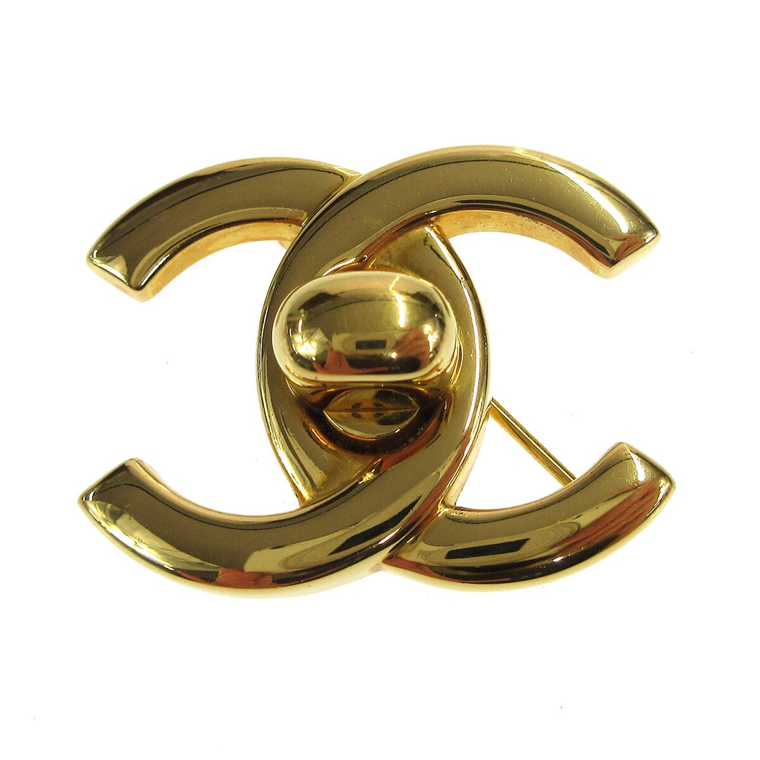Chanel Gold-Plated Turnlock Brooch Pin Small 1 Inch 96P (1 of 4)