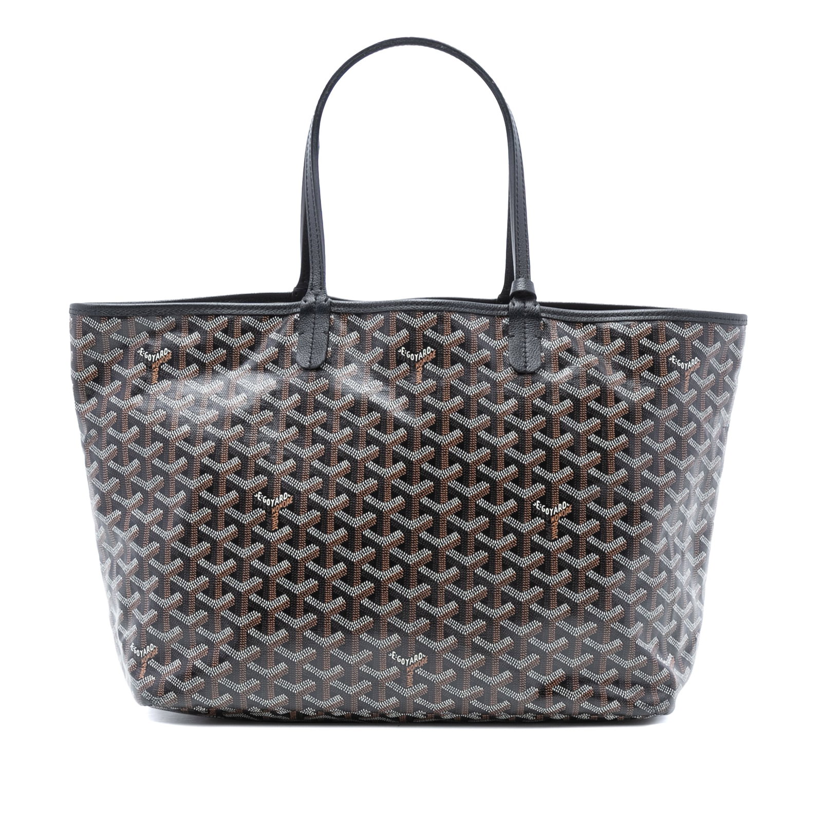 Goyard Saint Louis PM Black Canvas Tote with Leather Trim and Pouch: Goyard Saint Louis PM Black Canvas Tote with Leather Trim and Pouch This Saint Louis PM tote features a coated canvas body with leather trim, flat leather handles, an open top, and includes a matching