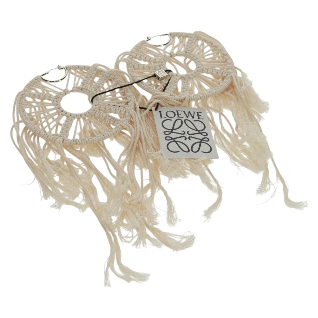 Loewe Women's White Canvas Earring with Silver Accents: Loewe Women's White Canvas Earring with Silver Accents This LOEWE women's earring features a contemporary design crafted from white and silver canvas. Made in Spain, the earring is in excellent, un-us