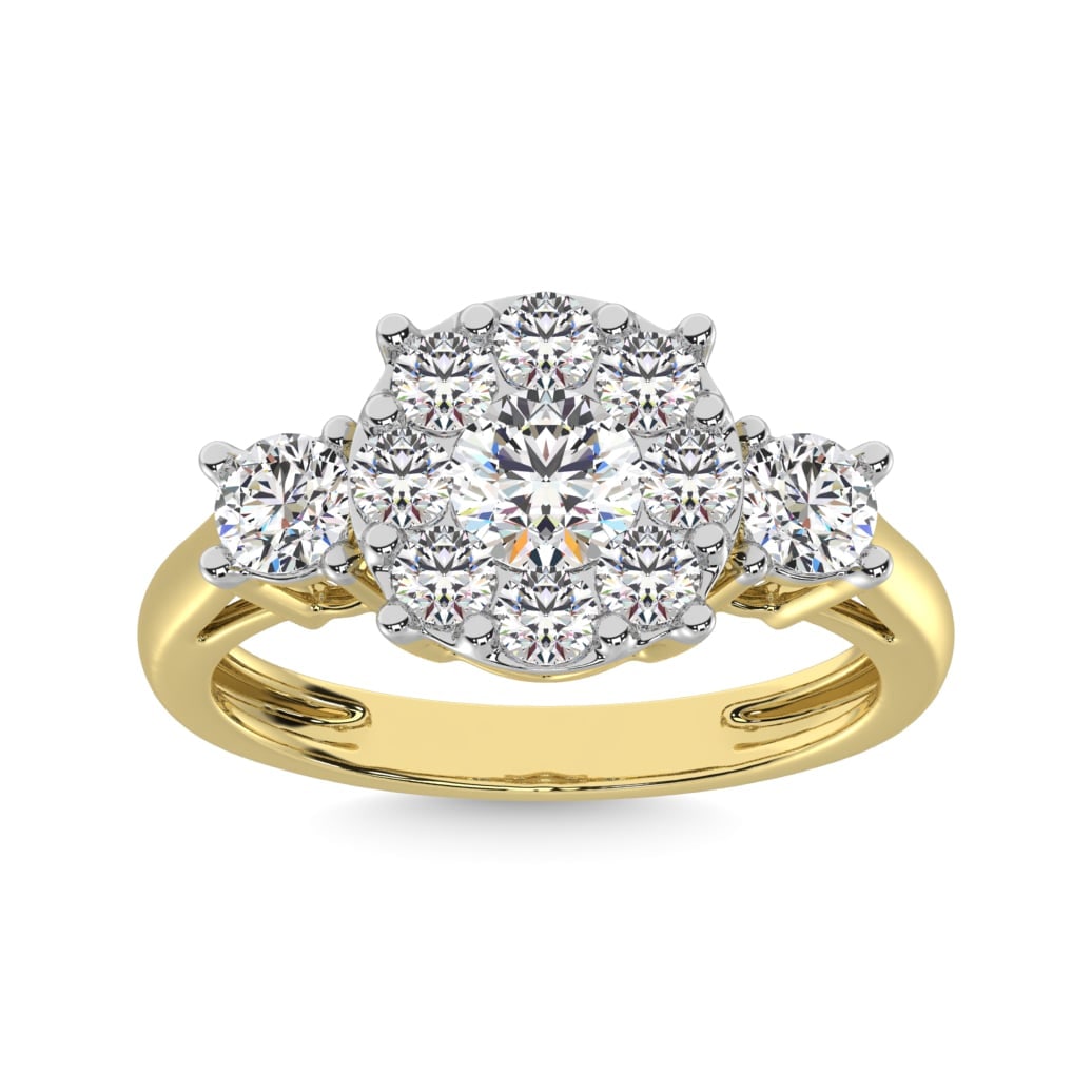 Diamond 1 Ct.tw Heart Three Stone Ring in 14K Yellow Gold: Diamond 1 Ct.tw Heart Three Stone Ring in 14K Yellow Gold 14k Yellow Gold Stone Color: G-h Stone Clarity: Si2 Each ring is presented in standard size 6.5. Complimentary resizing is available between s