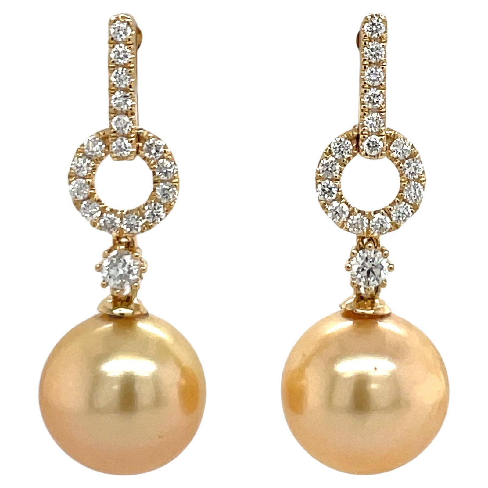 Harbor Diamonds 18K Yellow Gold South Sea Pearl Diamond Drop Earrings 0.61ct: Harbor Diamonds 18K Yellow Gold South Sea Pearl Diamond Drop Earrings 0.61ct These exquisite drop earrings are crafted from 18 karat yellow gold and feature two stunning Golden South Sea pearls measur