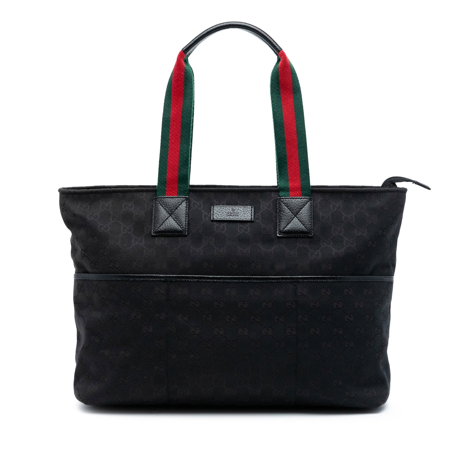 Black GG Canvas Web Tote Bag with Leather Trim by Gucci (1 of 7)