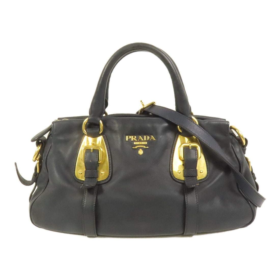 Prada Navy Calfskin Leather Shoulder Bag with Gold Tone Hardware BN1903 (1 of 18)