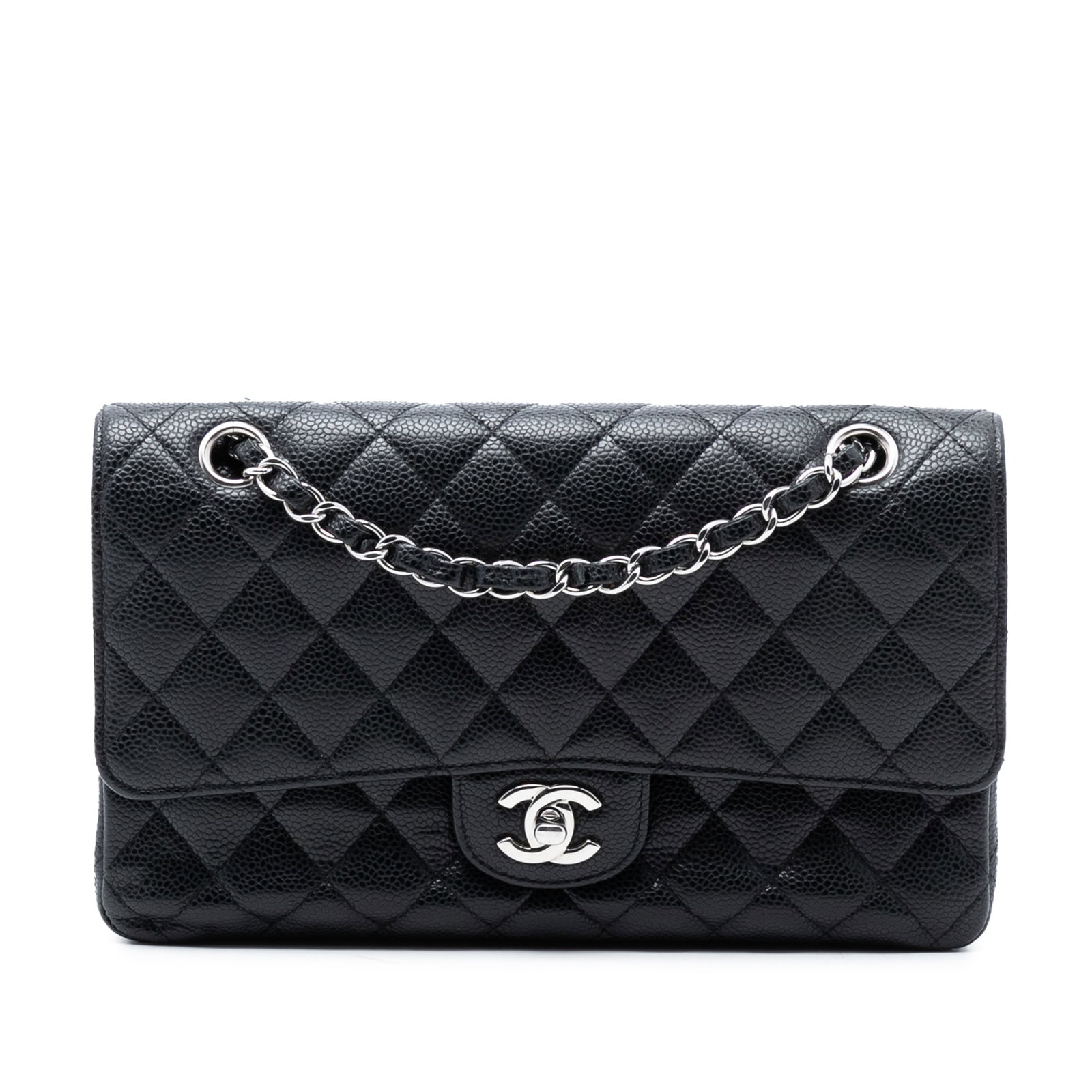 Black Chanel Medium Classic Double Flap Quilted Caviar Leather Shoulder Bag (1 of 7)