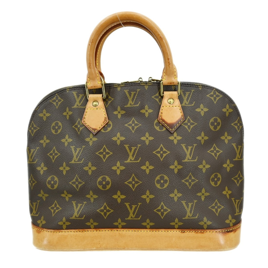 Louis Vuitton Alma Monogram Canvas Medium Brown Handbag M51130: Louis Vuitton Alma Monogram Canvas Medium Brown Handbag M51130 This Louis Vuitton Alma handbag features the iconic Monogram canvas exterior with beige double handles and a zip closure. The medium-size