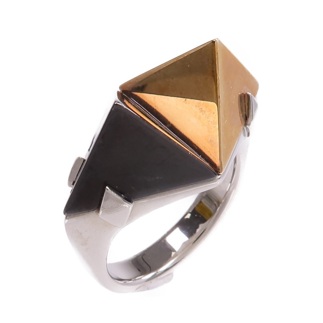 Louis Vuitton Zig Zag Silver Bronze Black Metal Ring Size 6.75 (1 of 9)