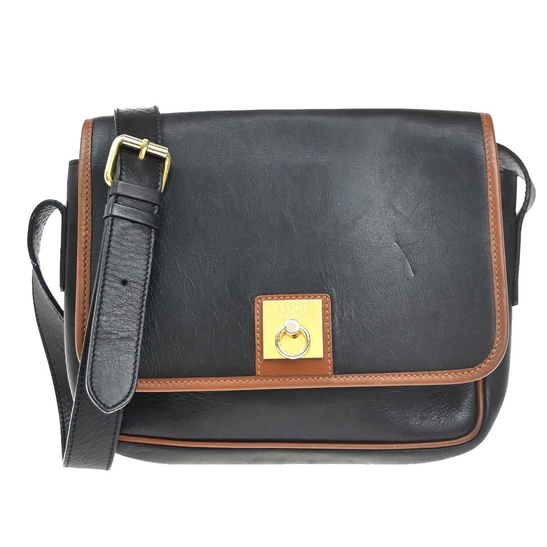 Celine Black Leather Vintage Shoulder Bag for Women: Celine Black Leather Vintage Shoulder Bag for Women This Celine vintage shoulder bag is crafted from black leather and designed for women. Made in Italy, it features a classic silhouette with ample in