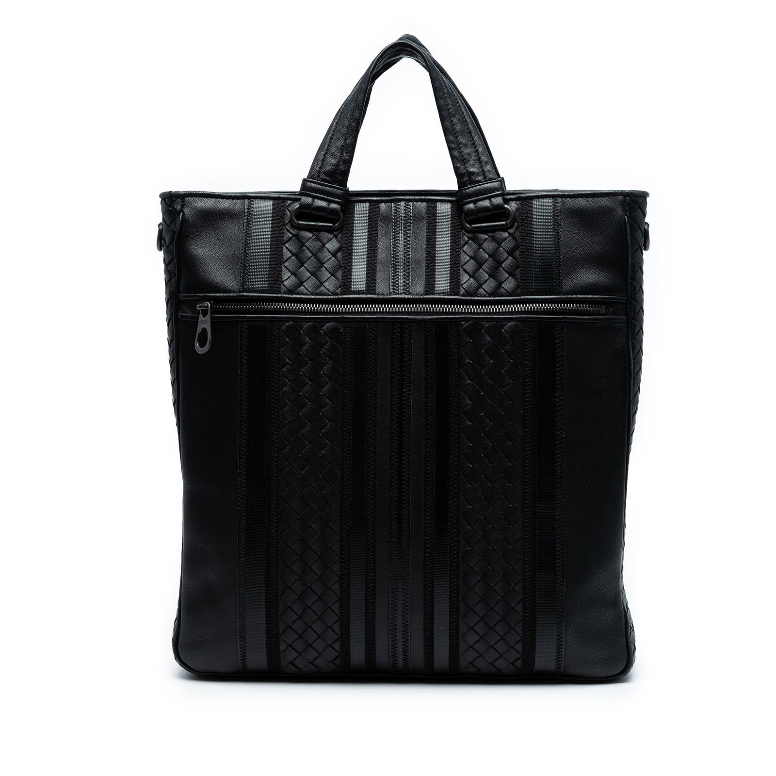 Bottega Veneta Nappa Intrecciato Tech Stripe Tote Black Leather Bag (1 of 7)