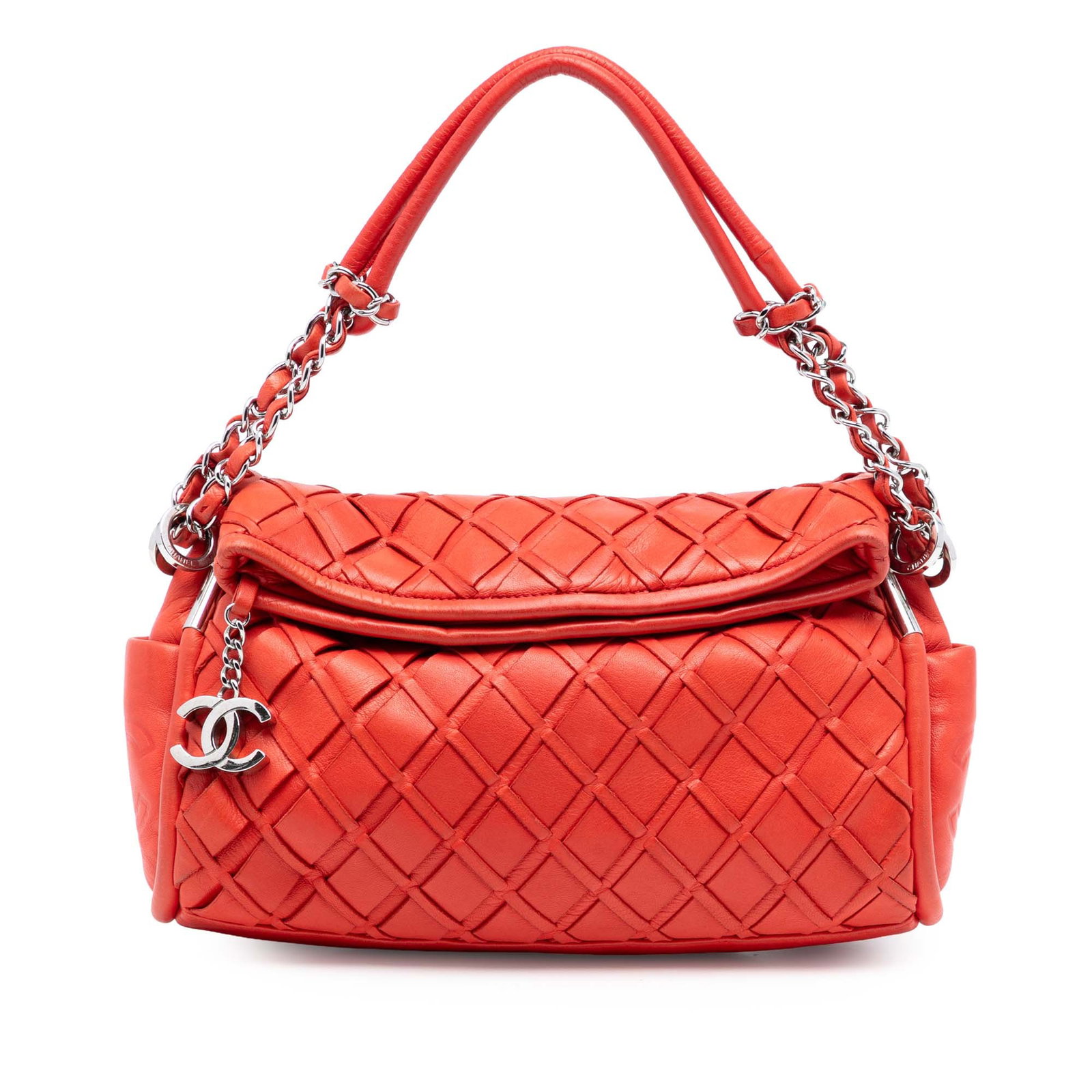 Chanel Sombrero Ultimate Soft Medium Orange Lambskin Hobo Shoulder Bag: Chanel Sombrero Ultimate Soft Medium Orange Lambskin Hobo Shoulder Bag This Chanel Medium Lambskin Sombrero Ultimate Soft Hobo Bag features an orange lambskin leather body, silver-tone leather-woven c