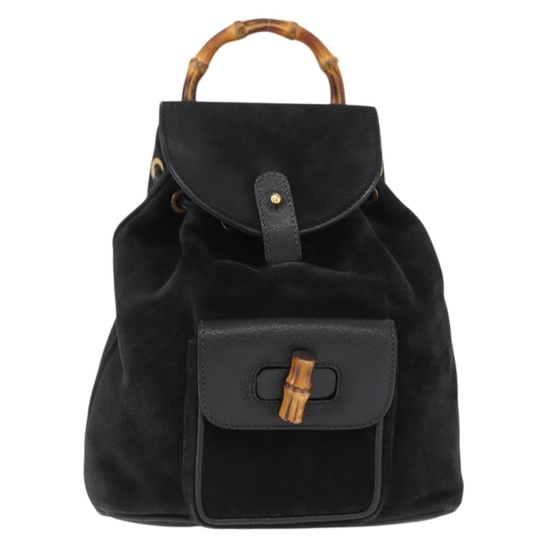 Black Suede Gucci Bamboo Vintage Backpack Made in Italy (1 of 18)