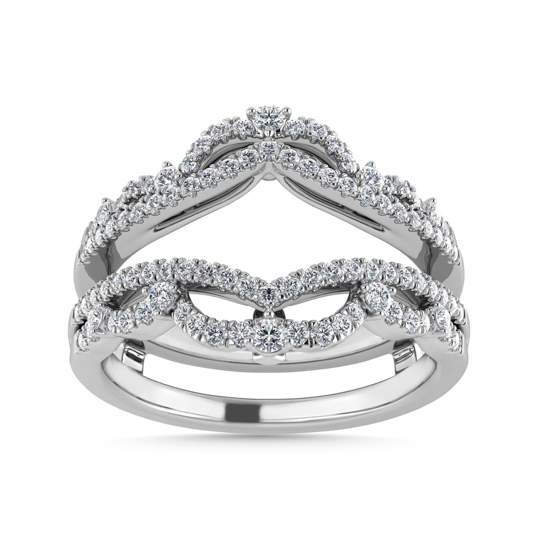 Diamond 1/3 Ct.Tw. Guard Ring in 14K White Gold: Diamond 1/3 Ct.Tw. Guard Ring in 14K White Gold 14k White Gold Stone Color: G-h Stone Clarity: Si2 Each ring is presented in standard size 6.5. Complimentary resizing is available between sizes 510 (i