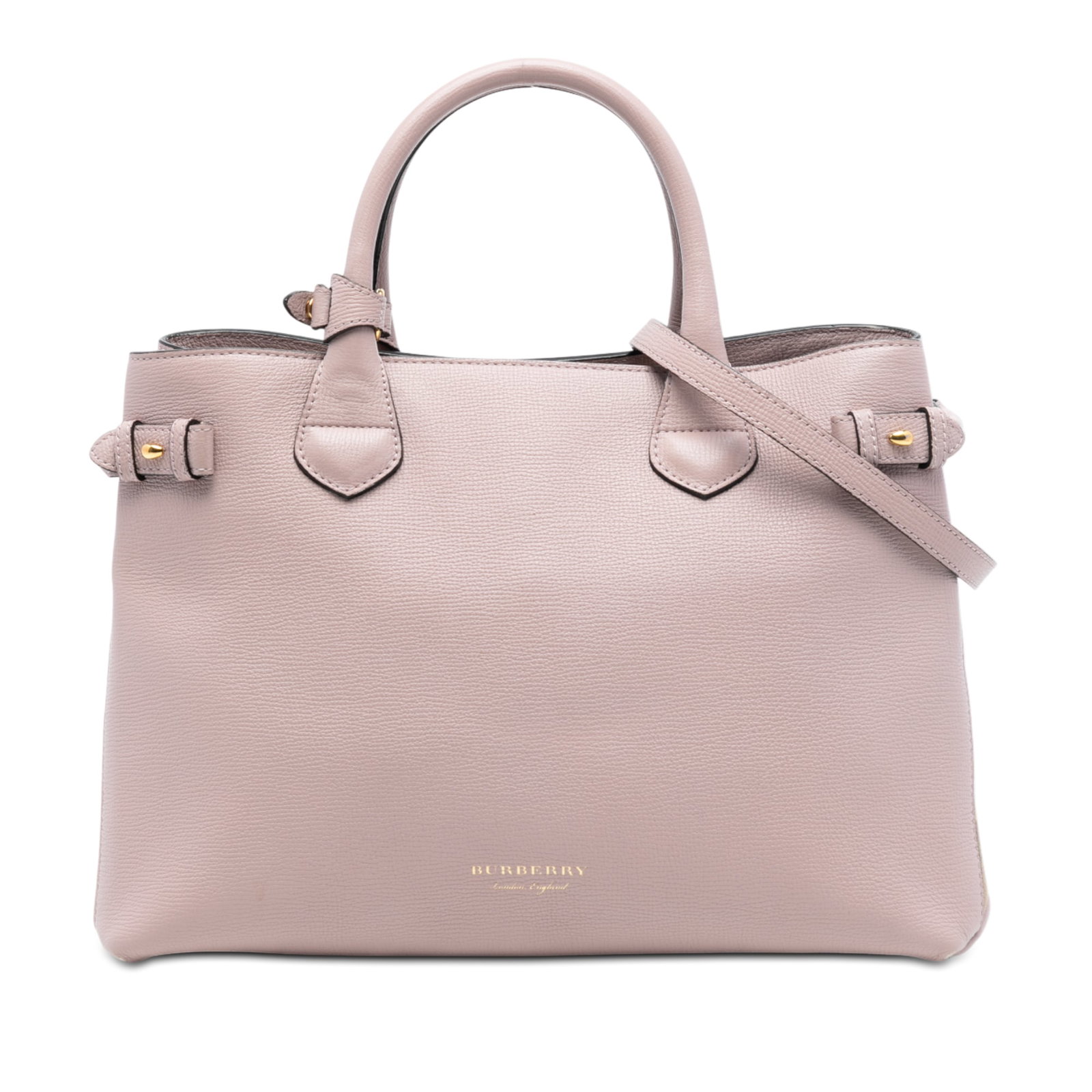 Burberry Banner Medium Pink Leather Satchel with House Check Canvas Trim (1 of 8)