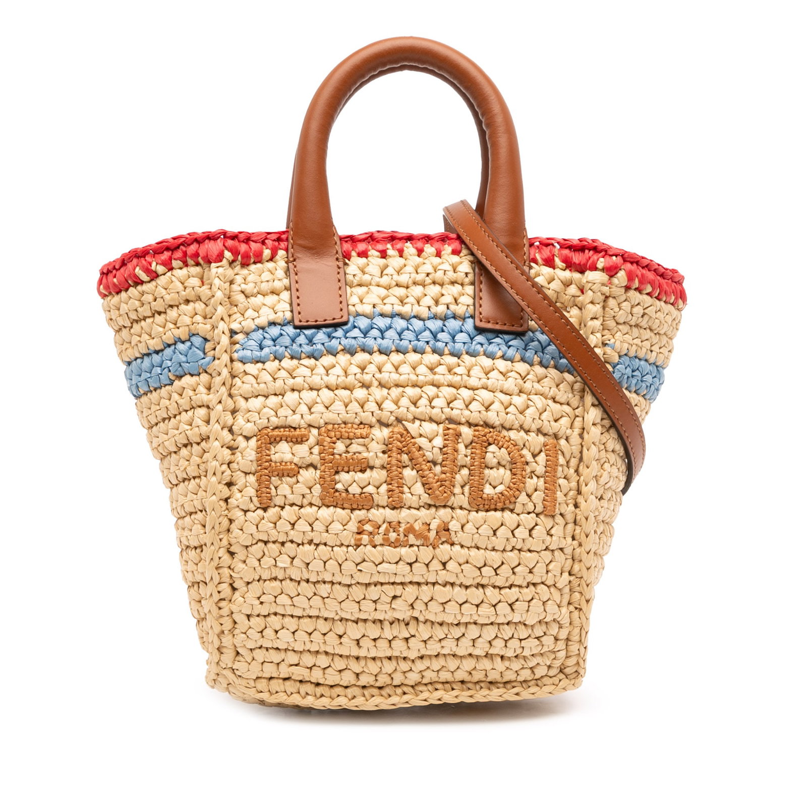Fendi Mini Soft Sunshine Raffia Tote with Leather Trim (1 of 10)