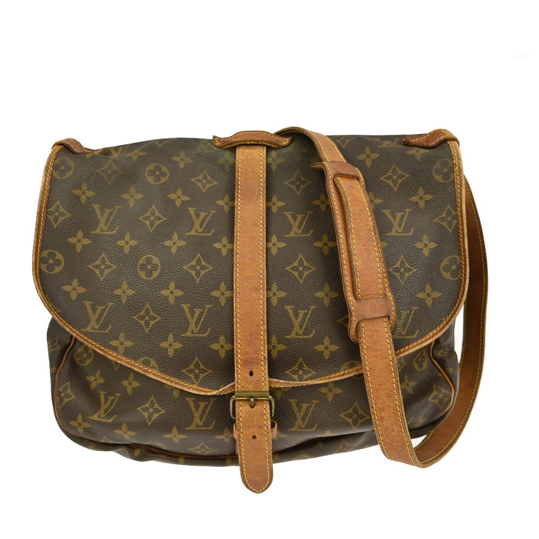 Louis Vuitton Saumur 35 Monogram Canvas Shoulder Bag Brown France: Louis Vuitton Saumur 35 Monogram Canvas Shoulder Bag Brown France This Louis Vuitton Saumur 35 shoulder bag features the iconic Monogram canvas with leather trim. Designed with a medium size and cross