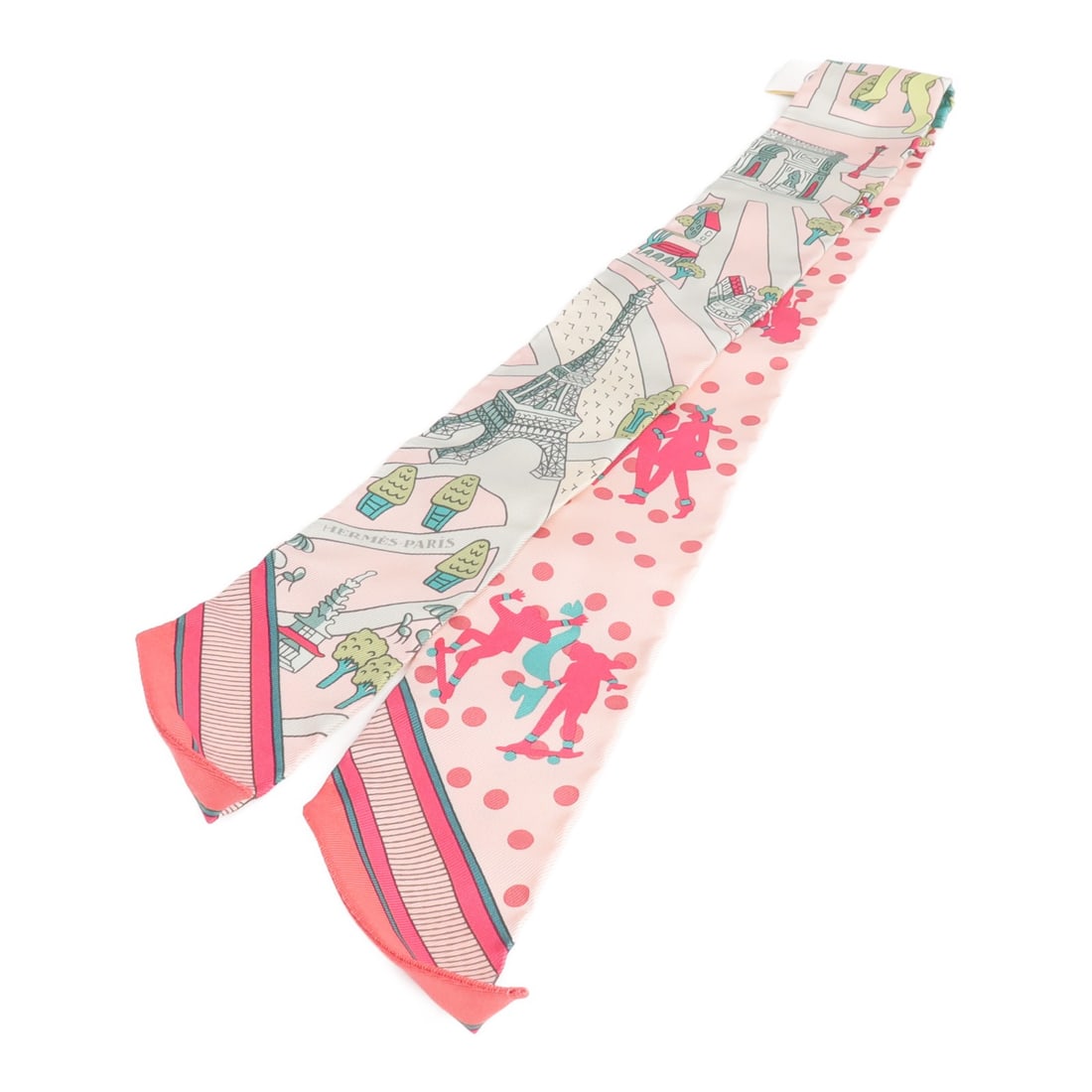 Hermes Pink and Green Silk Twilly Scarf for Women (1 of 9)