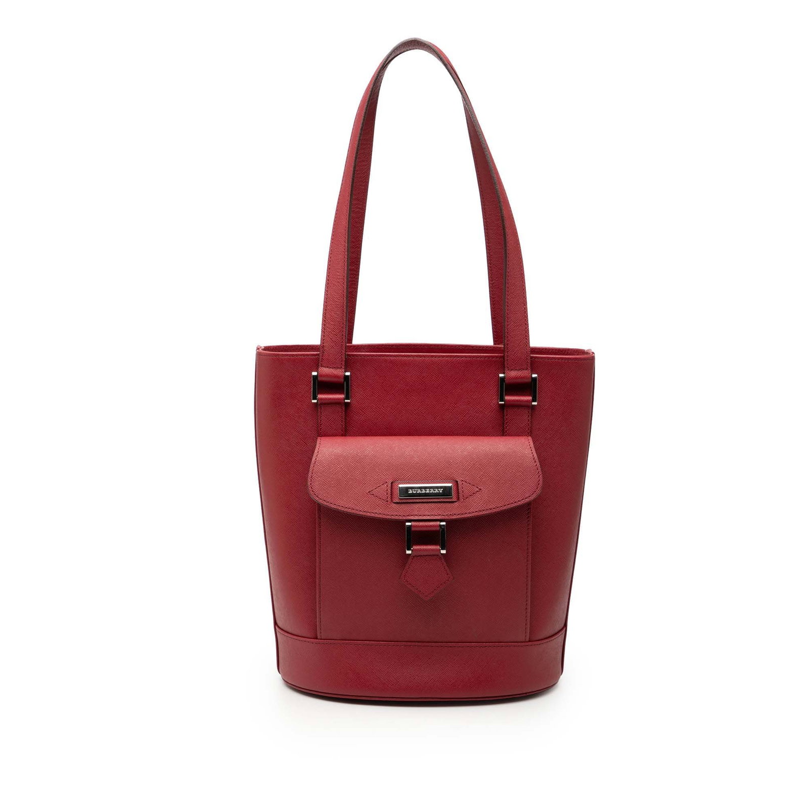 Red Leather Shoulder Bag by Burberry with Front Flap Pocket (1 of 7)