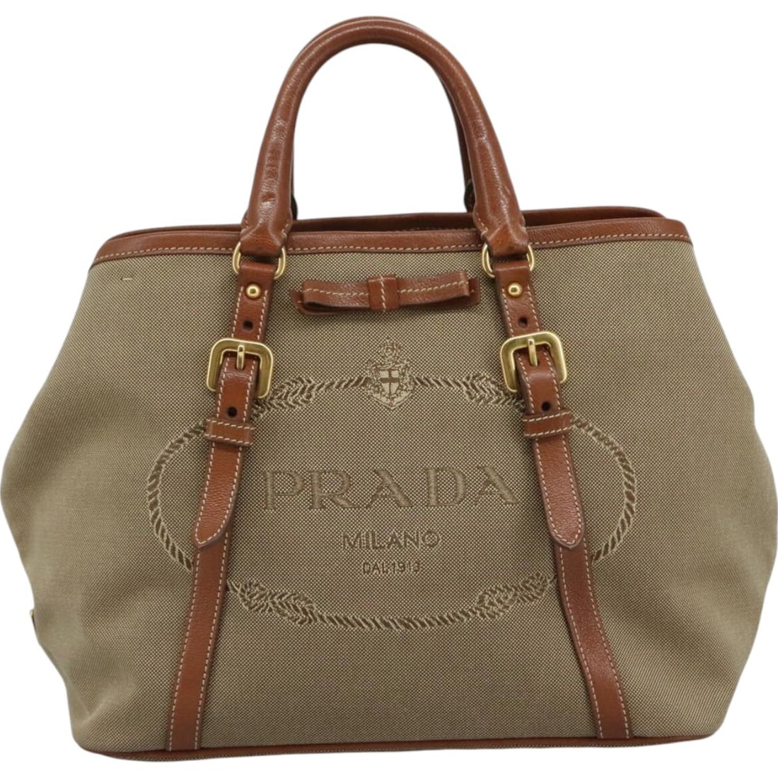 Beige Canvas Convertible Tote by Prada Logo Collection (1 of 18)