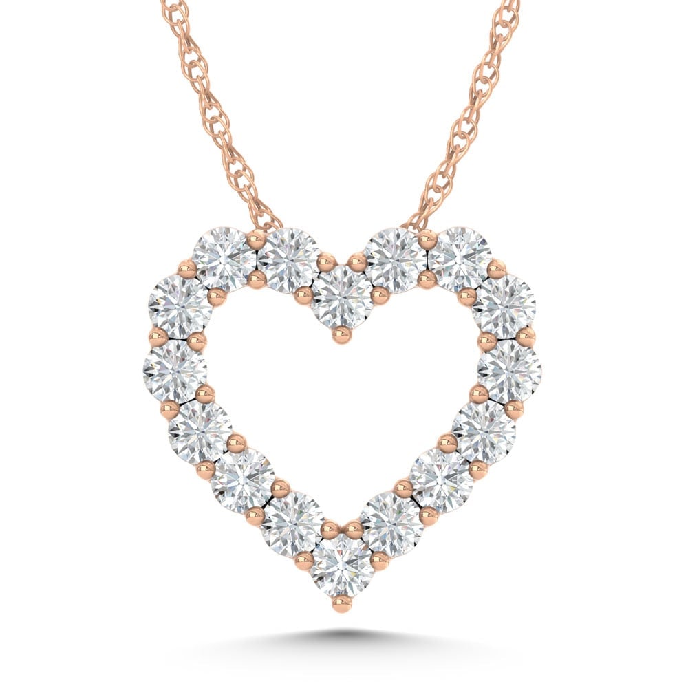 14K Rose Gold Lab Grown Diamond 2 Ct.Tw. Heart Pendant: 14K Rose Gold Lab Grown Diamond 2 Ct.Tw. Heart Pendant Polished 14K Rose gold heart pendant featuring lab-grown diamonds totaling 2 carat total weight. 14k Rose Gold Stone Color: D-f Stone Clarity: Vs