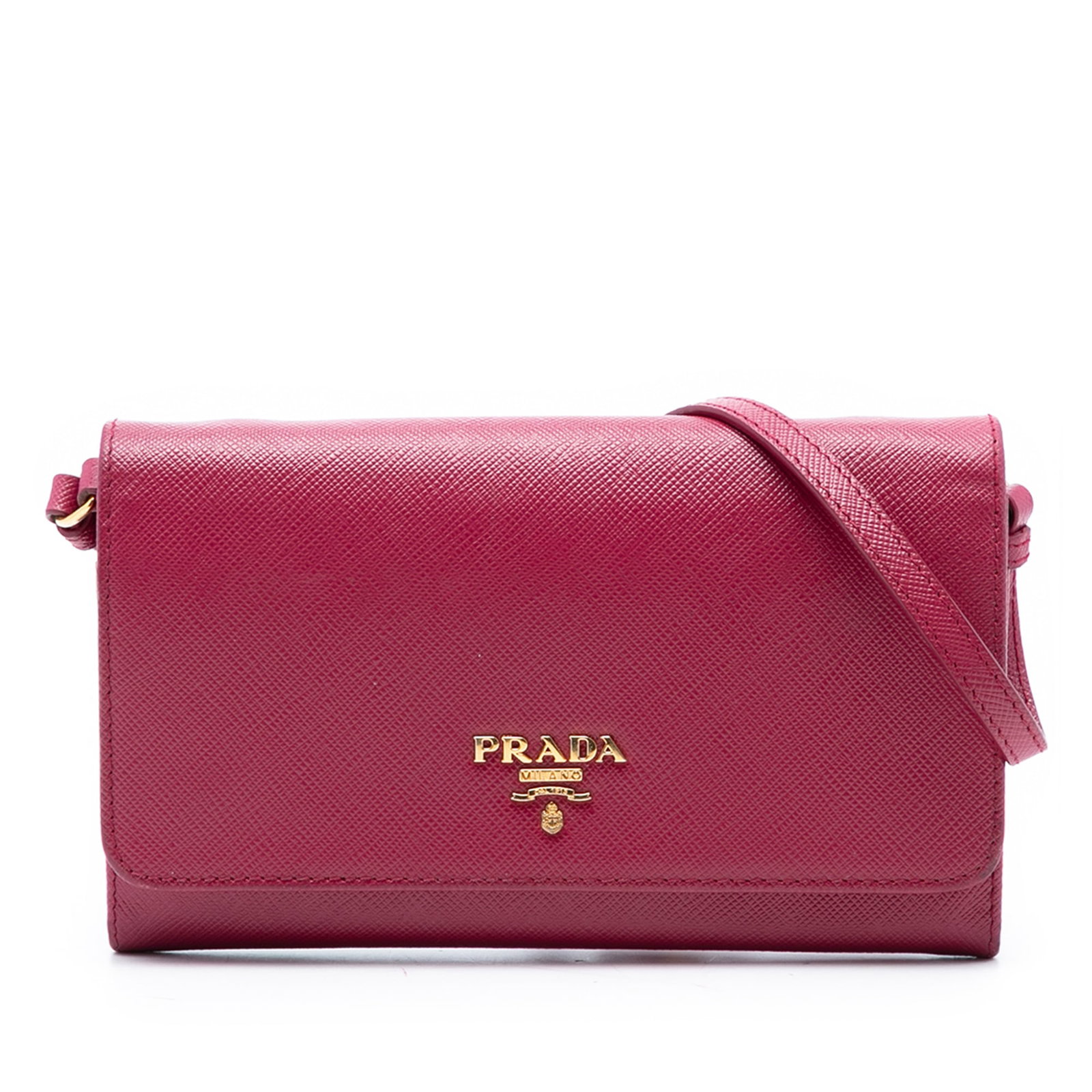 Prada Pink Saffiano Leather Crossbody Wallet with Strap (1 of 6)