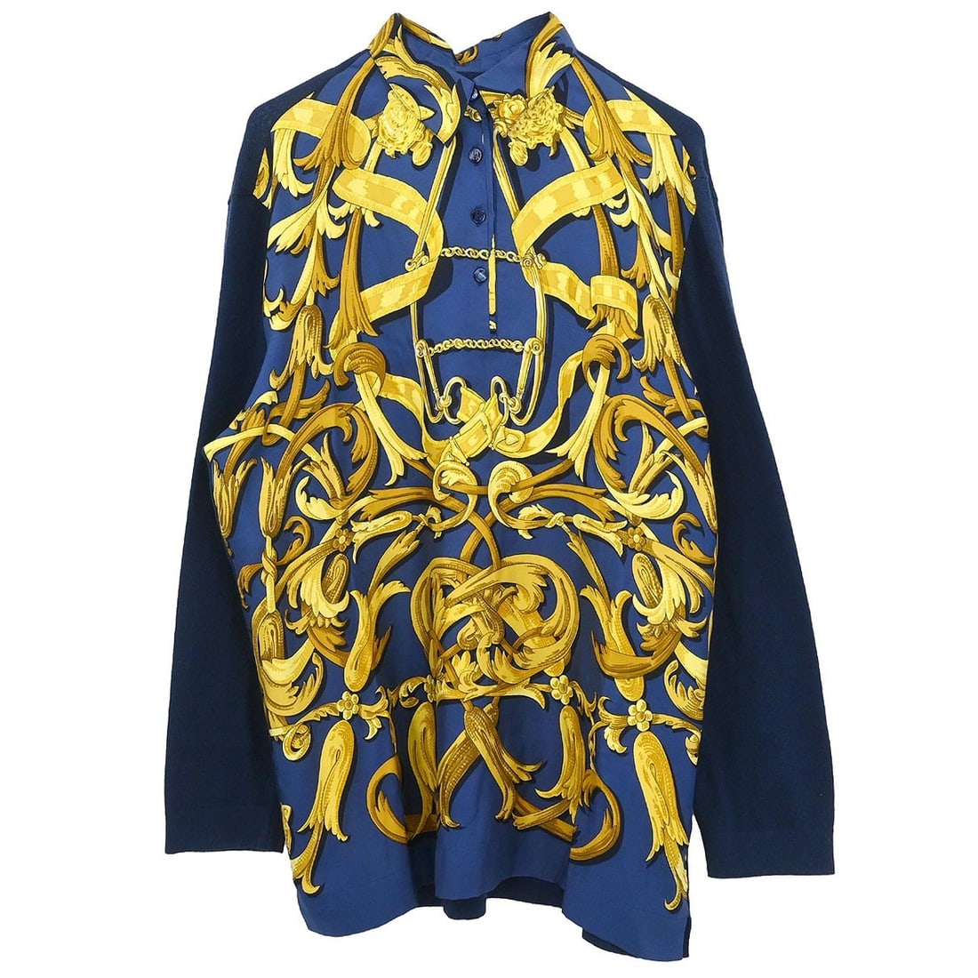 Navy Silk and Cotton Cashmere XL Button-Up Shirt by Hermes (1 of 11)