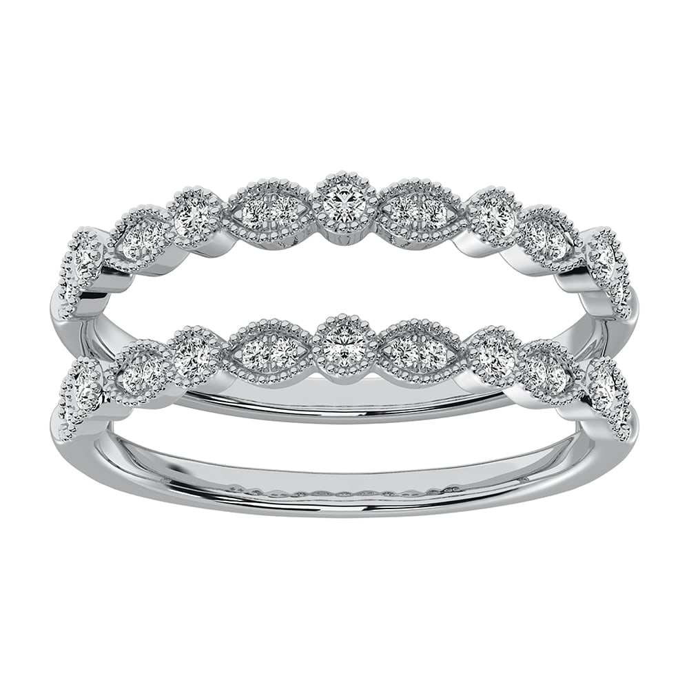 14K White Gold 1/2 Ct.Tw. Diamond Guard Ring: 14K White Gold 1/2 Ct.Tw. Diamond Guard Ring 14k White Gold Stone Color: G-h Stone Clarity: I1 Each ring is presented in standard size 6.5. Complimentary resizing is available between sizes 510 (in 1/