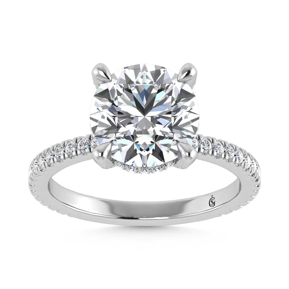 14K White Gold Lab Grown Diamond 3 3/8 Ct.Tw. Round Shape Engagement Ring (IGI Certified Center 3ct): 14K White Gold Lab Grown Diamond 3 3/8 Ct.Tw. Round Shape Engagement Ring (IGI Certified Center 3ct) Discover subtle brilliance and modern elegance with our Hidden Halo Diamond Engagement Ring. This e