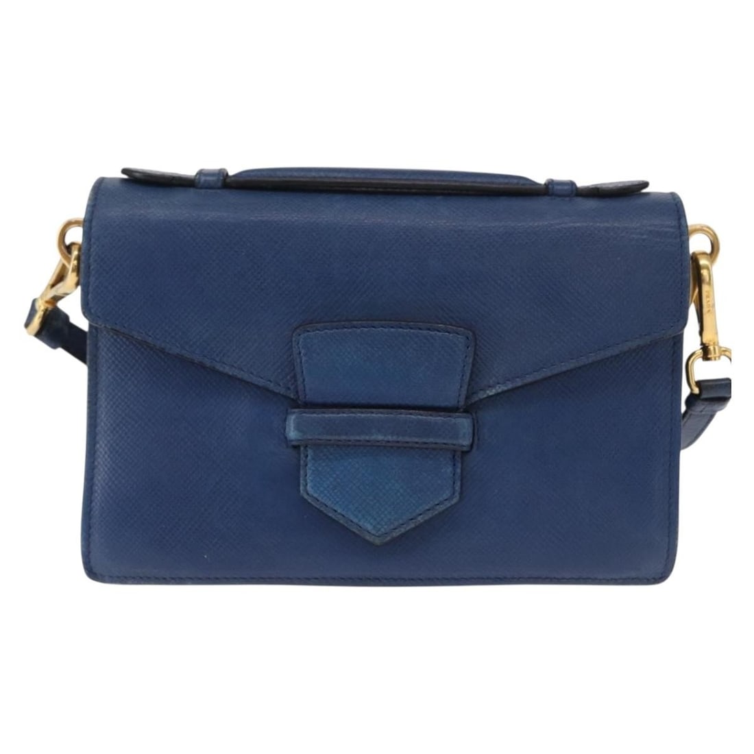 Blue Saffiano Leather Prada Vintage Women's Handbag 20cm by 14cm by 9cm: Blue Saffiano Leather Prada Vintage Women's Handbag 20cm by 14cm by 9cm This vintage Prada handbag for women features saffiano leather in a blue color. It shows signs of wear including surface deforma