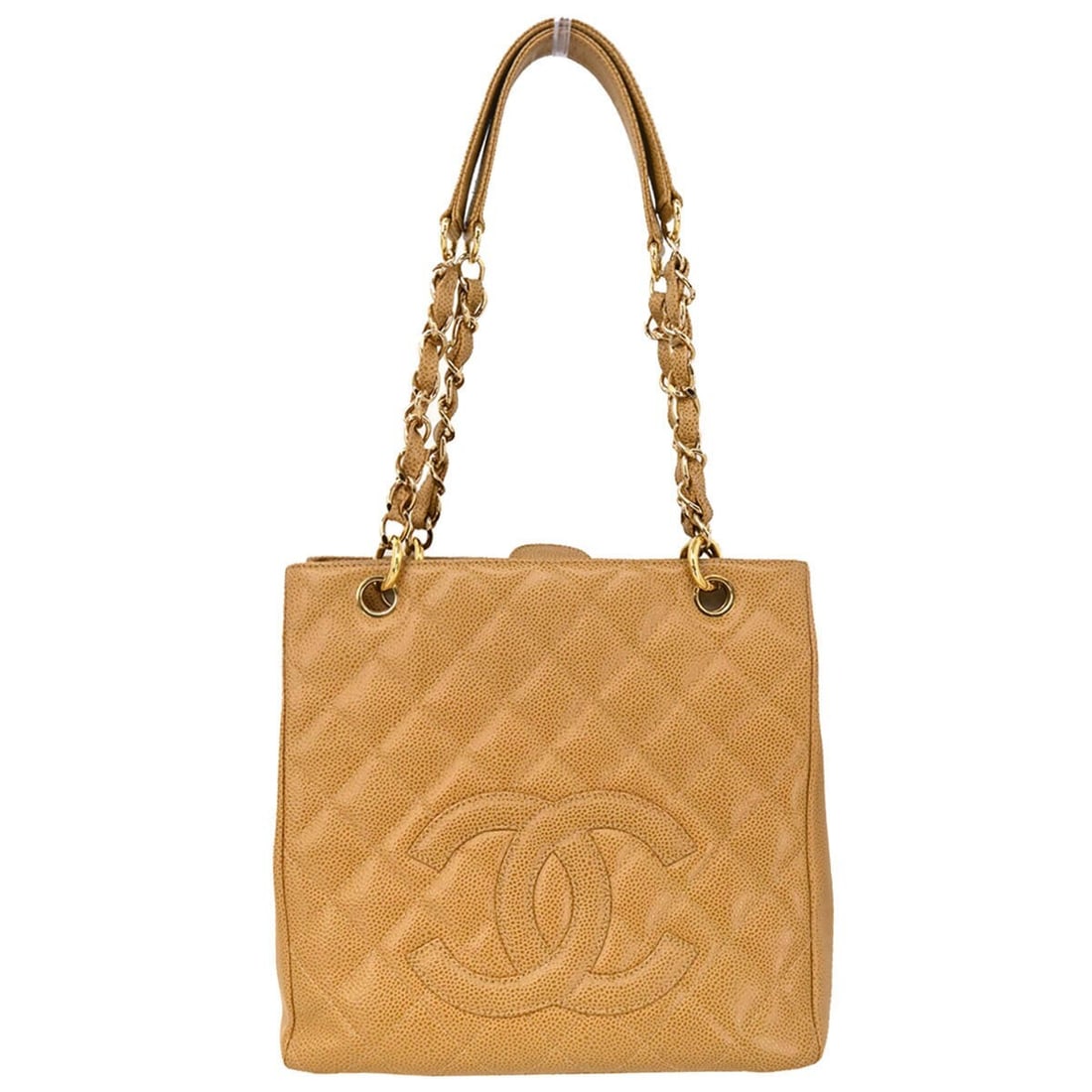 Chanel Beige Caviar Petite Shopping Tote Handbag with Chain Strap (1 of 11)