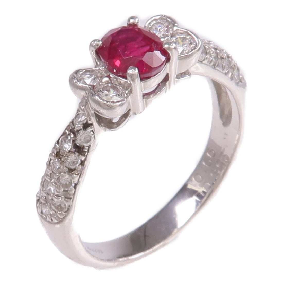 Pt900 Platinum Ring with Ruby and Diamond Accents Size 5.25 (1 of 9)