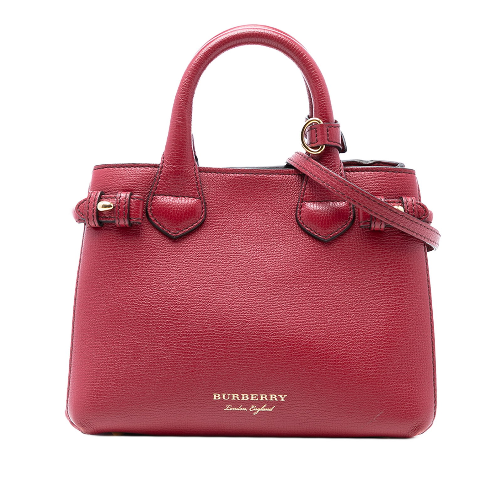 Burberry Banner Small Red Leather Satchel with House Check Accents (1 of 7)