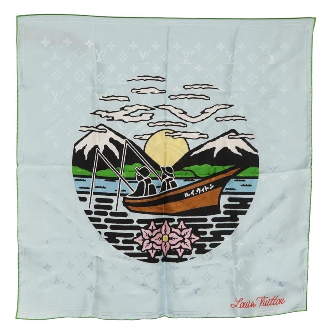 Silk Light Blue City Stamp Bandana Scarf by Louis Vuitton M96939 (1 of 16)