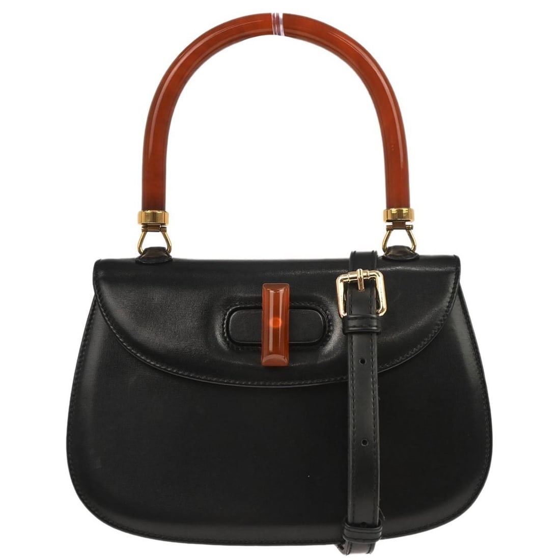 Small Gucci Acrylic Accent Black Leather Top Handle Bag 2 Way: Small Gucci Acrylic Accent Black Leather Top Handle Bag 2 Way This Gucci top handle bag features a black leather exterior accented with acrylic details, offering a sophisticated yet casual style. Desi