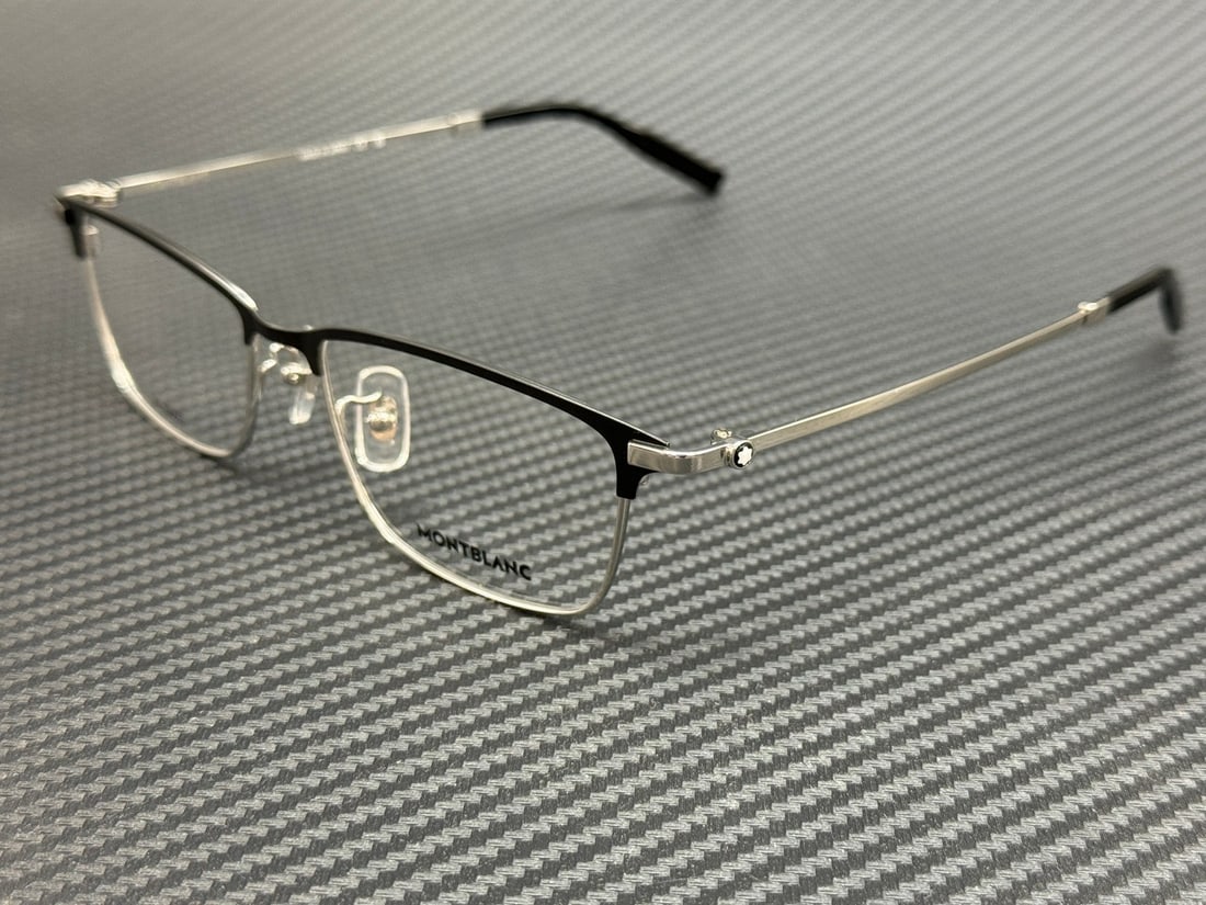 Montblanc MB0374OA 001 Silver Black Titanium XL 54mm Men's Eyeglass Frames (1 of 5)