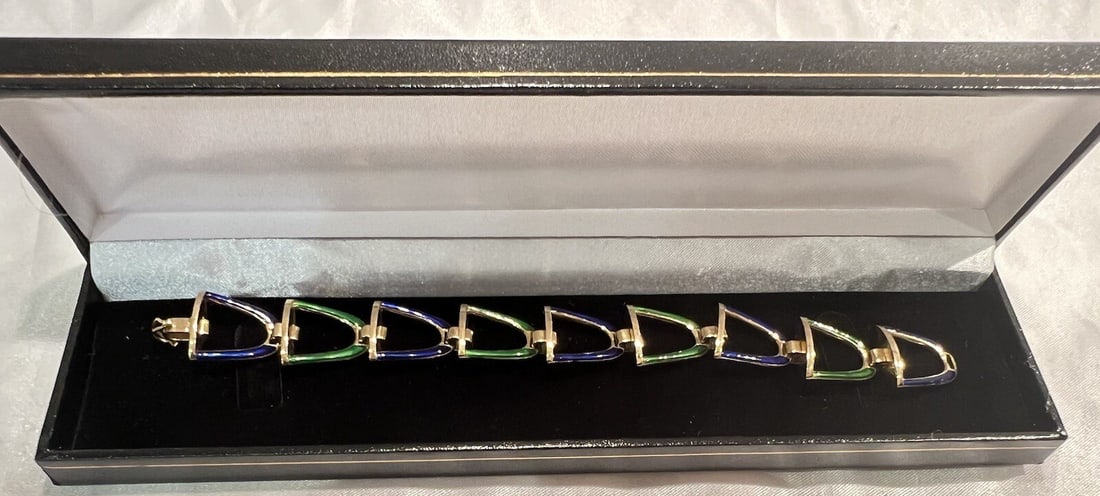 Vintage Italian 18K Gold Enameled Horseshoe Bracelet (1 of 6)