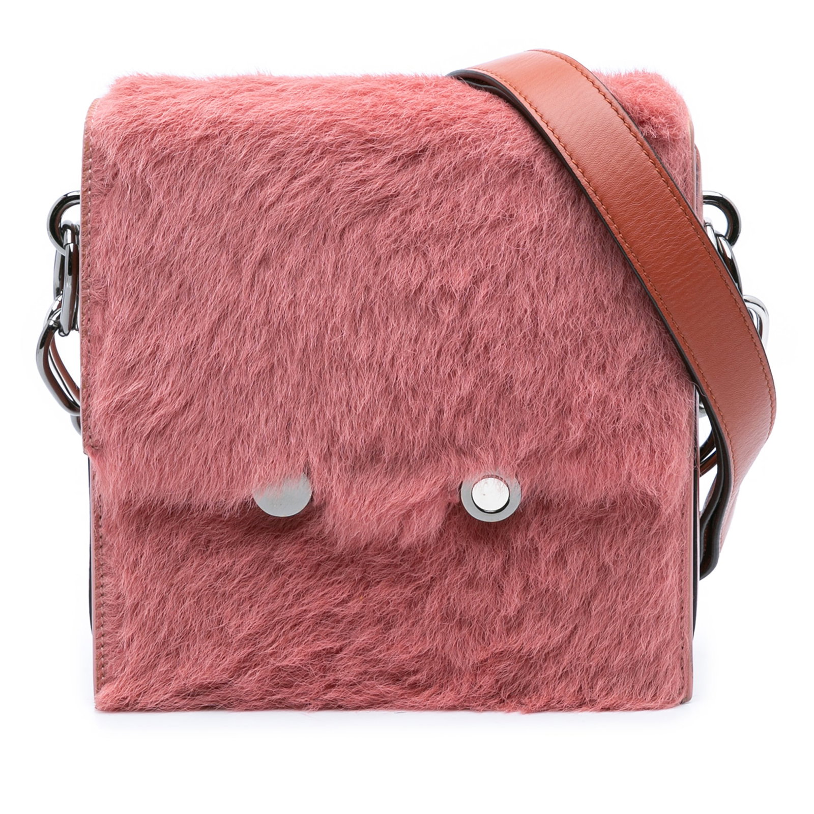 Marni Shearling Chain Crossbody Bag Pink Fur Leather Trim Italy (1 of 12)