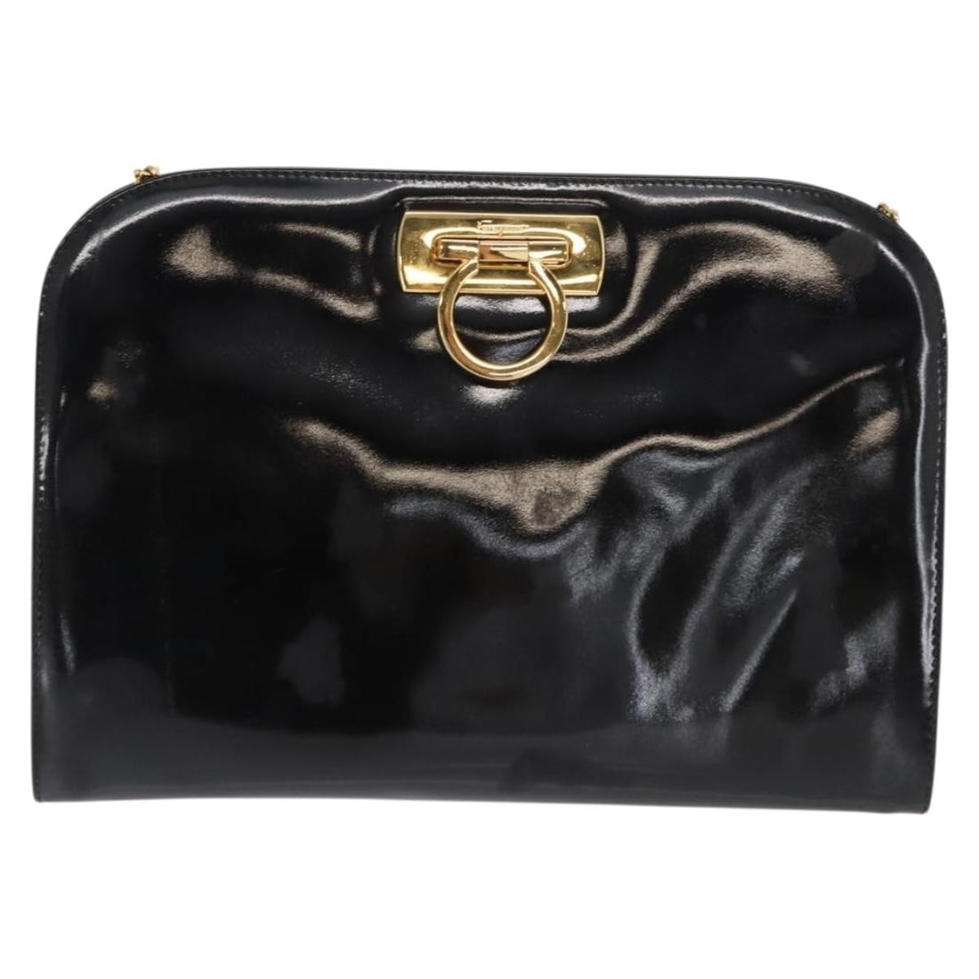 Salvatore Ferragamo Black Patent Leather Gancini Chain Shoulder Bag Vintage (1 of 18)