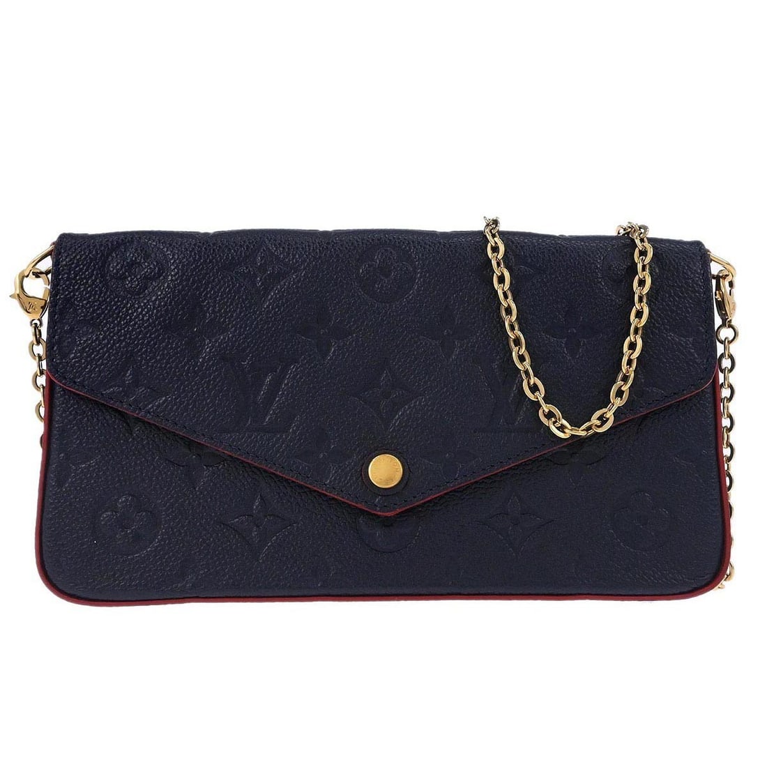 Monogram Empreinte Leather Pochette Felicie Crossbody Navy Red Shoulder Bag: Monogram Empreinte Leather Pochette Felicie Crossbody Navy Red Shoulder Bag This Louis Vuitton Pochette Felicie shoulder bag features the signature monogram pattern in navy with red accents. Crafted f