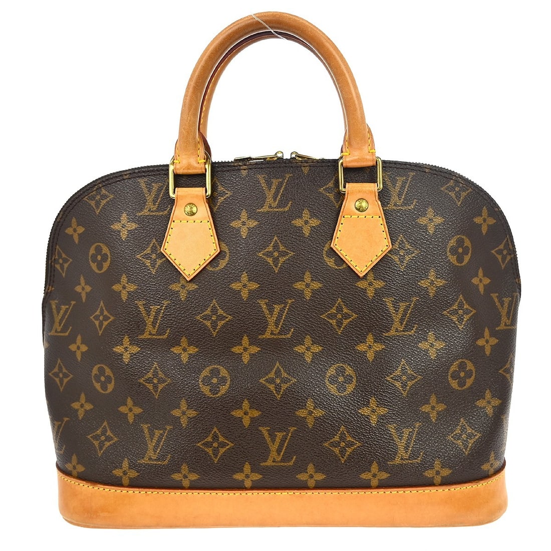 Louis Vuitton Alma Monogram Canvas Medium Brown Handbag M51130: Louis Vuitton Alma Monogram Canvas Medium Brown Handbag M51130 This Louis Vuitton Alma handbag features the iconic Monogram canvas design. It has a medium size with double beige handles and a zip clos