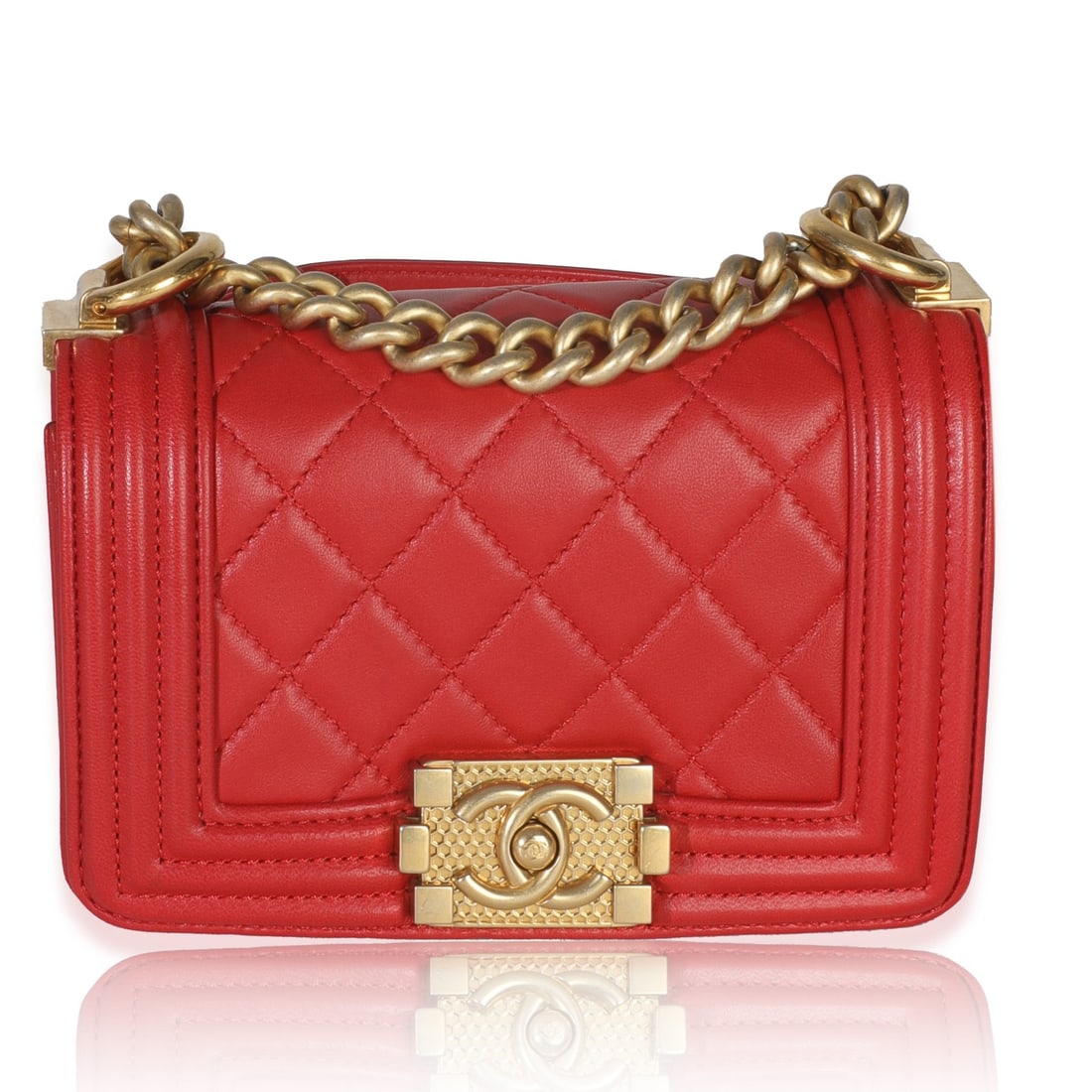 Red Leather Mini Boy Shoulder Bag by Chanel with Box and Dustbag (1 of 9)